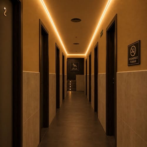 Pasillo de habitaciones Sauna Condal